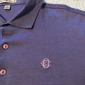 Peter Millar mini striped polo golf shirt.Purple/white.Men’s large.